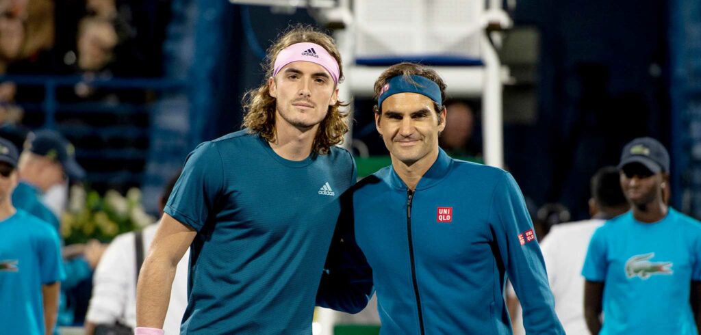 Stefanos Tsitsipas en Roger Federer - © Christophe Moons (Tennisplaza)